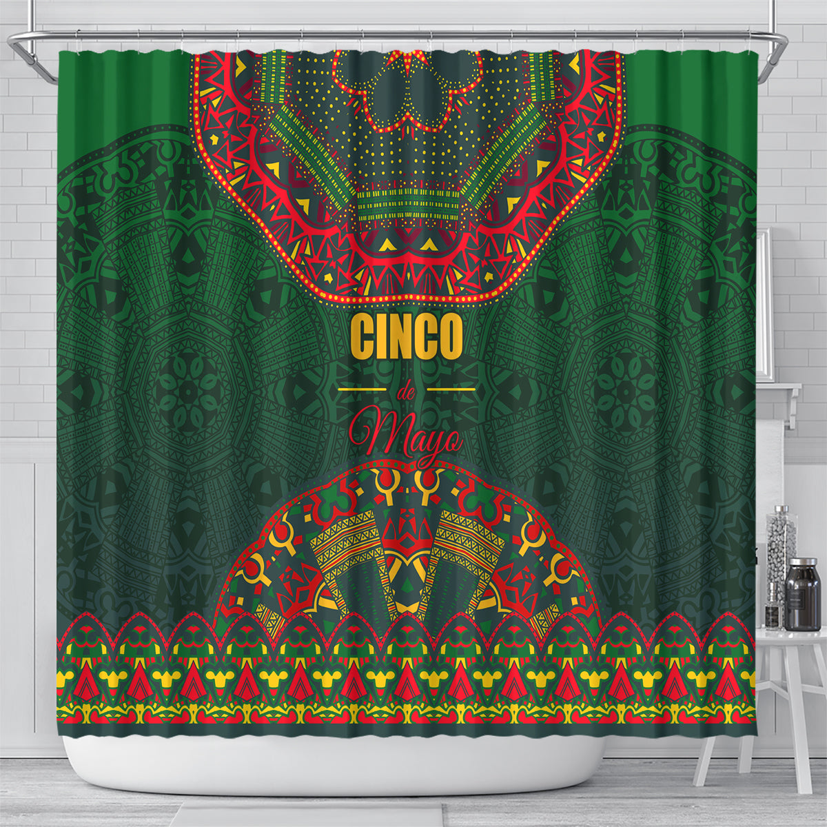 Cinco de Mayo 2024 Shower Curtain Mexican Folk Pattern