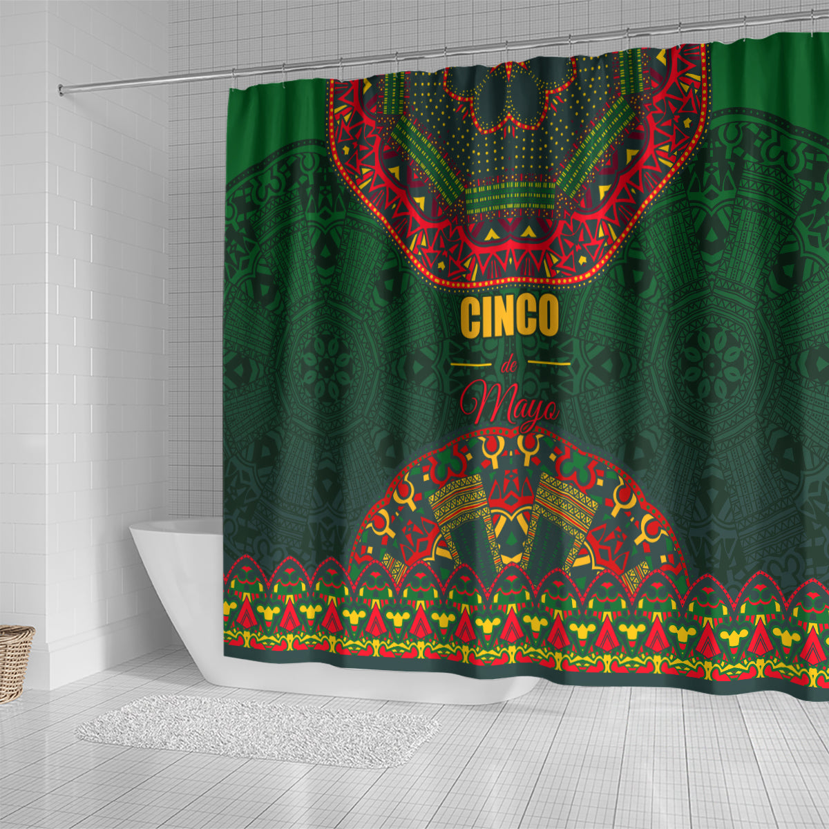 Cinco de Mayo 2024 Shower Curtain Mexican Folk Pattern
