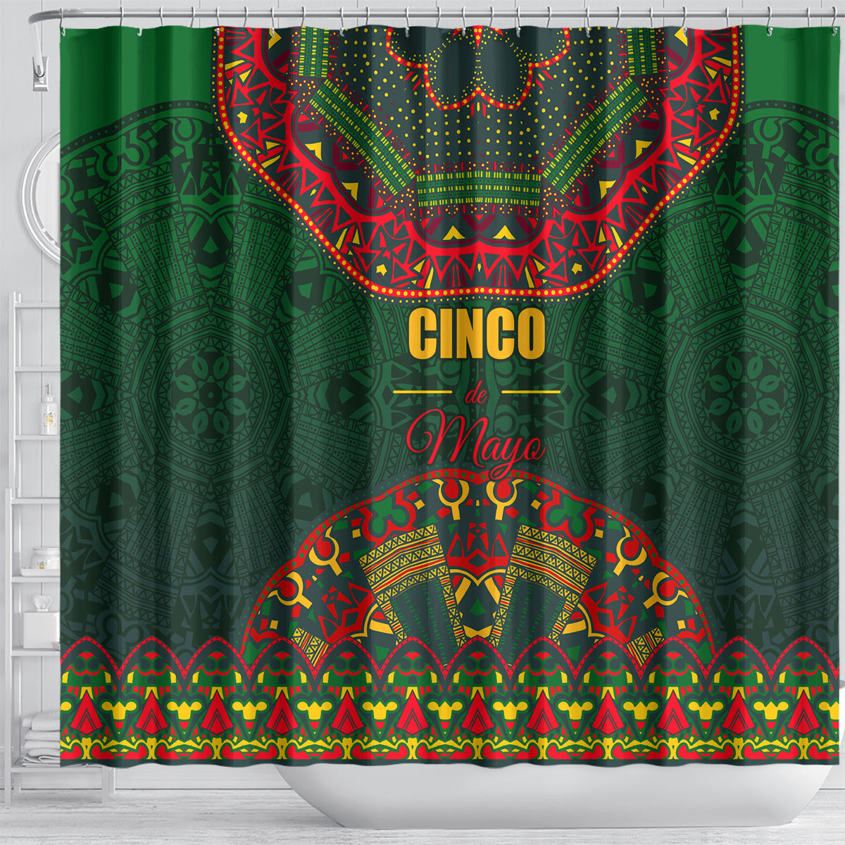 Cinco de Mayo 2024 Shower Curtain Mexican Folk Pattern