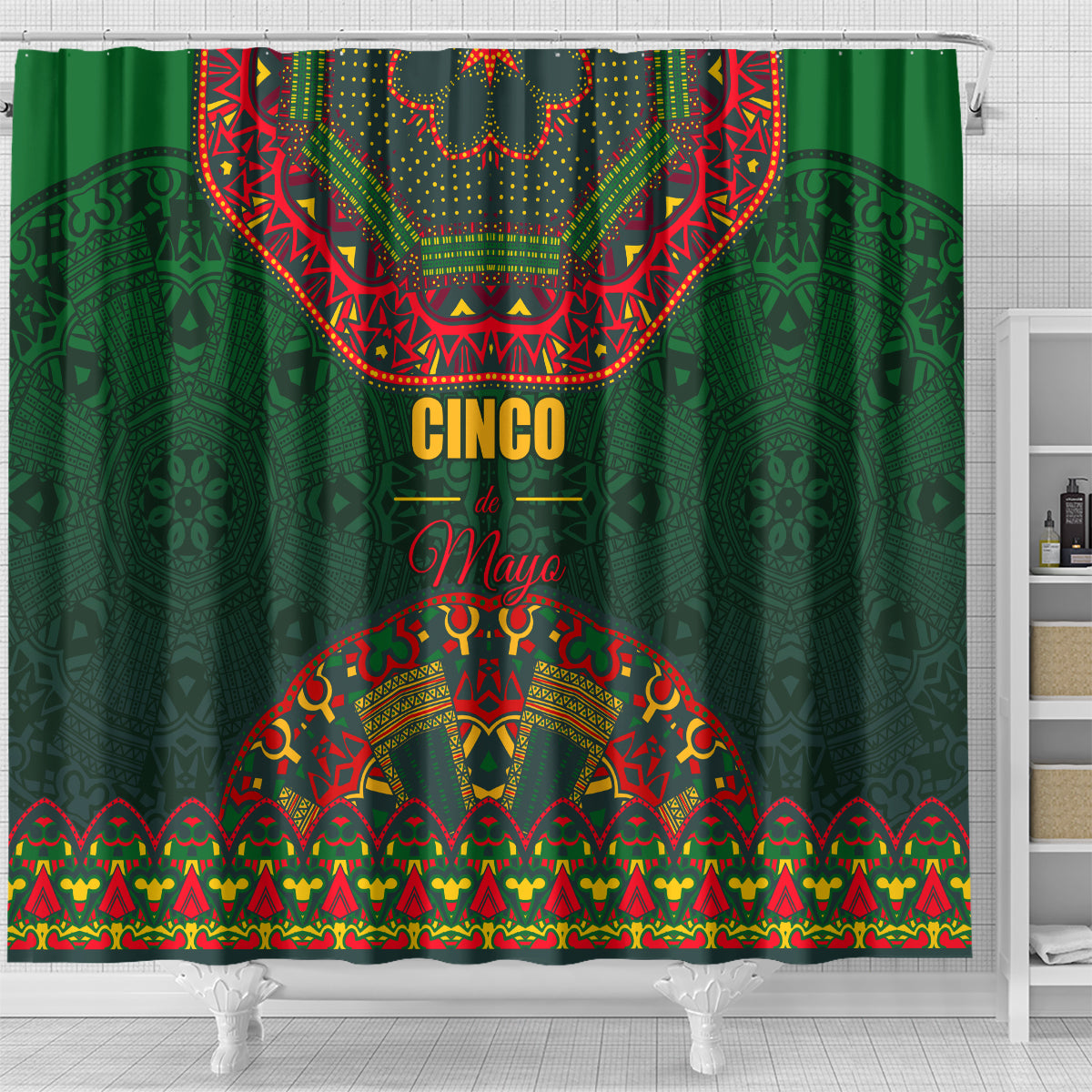 Cinco de Mayo 2024 Shower Curtain Mexican Folk Pattern