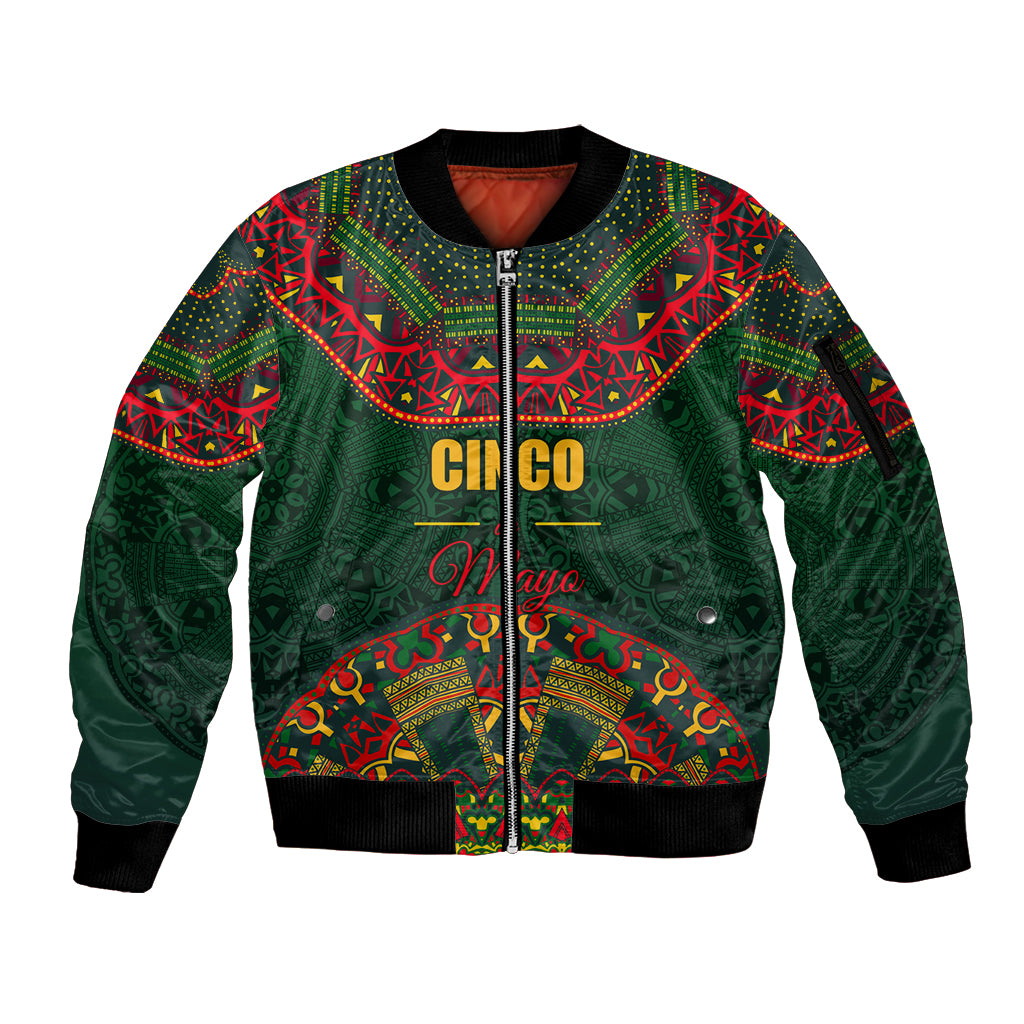 Cinco de Mayo 2024 Sleeve Zip Bomber Jacket Mexican Folk Pattern - Wonder Print Shop