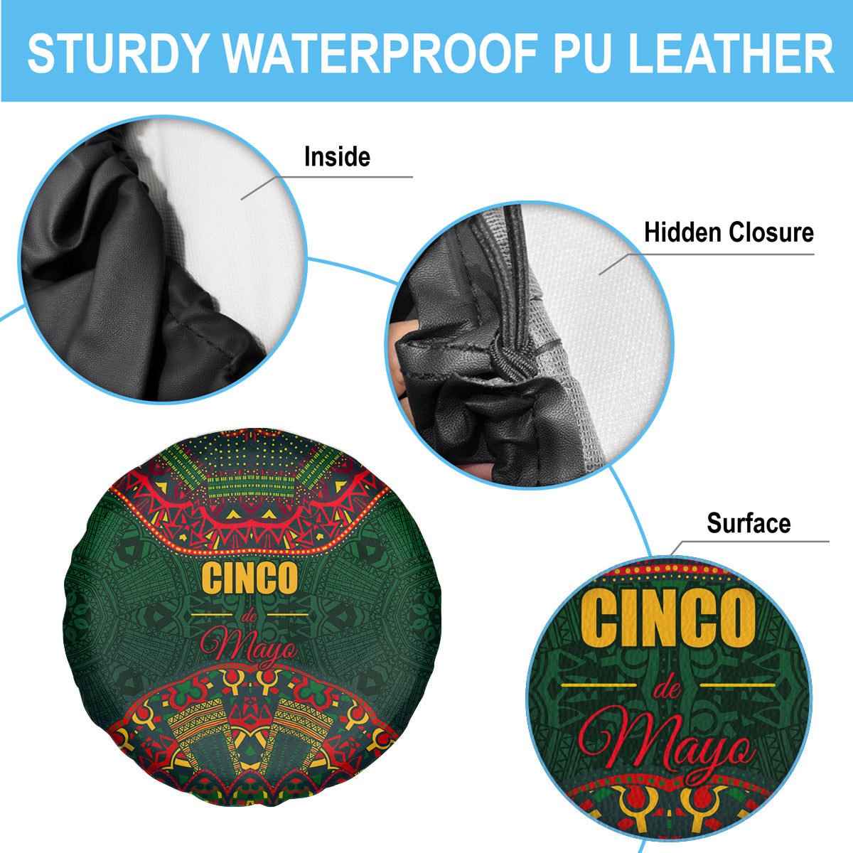 Cinco de Mayo 2024 Spare Tire Cover Mexican Folk Pattern - Wonder Print Shop