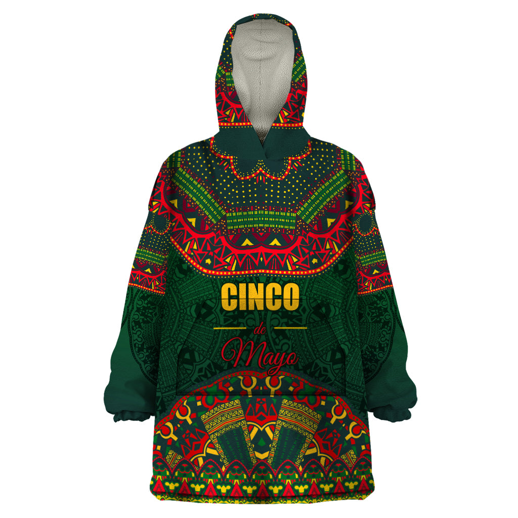 Cinco de Mayo 2024 Wearable Blanket Hoodie Mexican Folk Pattern - Wonder Print Shop