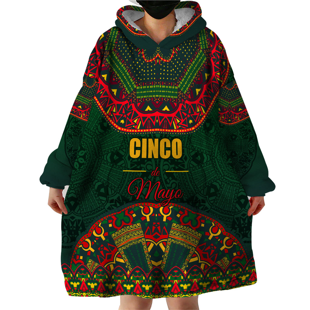 Cinco de Mayo 2024 Wearable Blanket Hoodie Mexican Folk Pattern - Wonder Print Shop