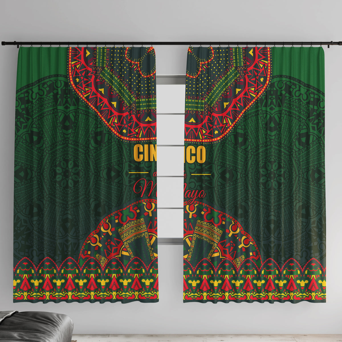 Cinco de Mayo 2024 Window Curtain Mexican Folk Pattern - Wonder Print Shop