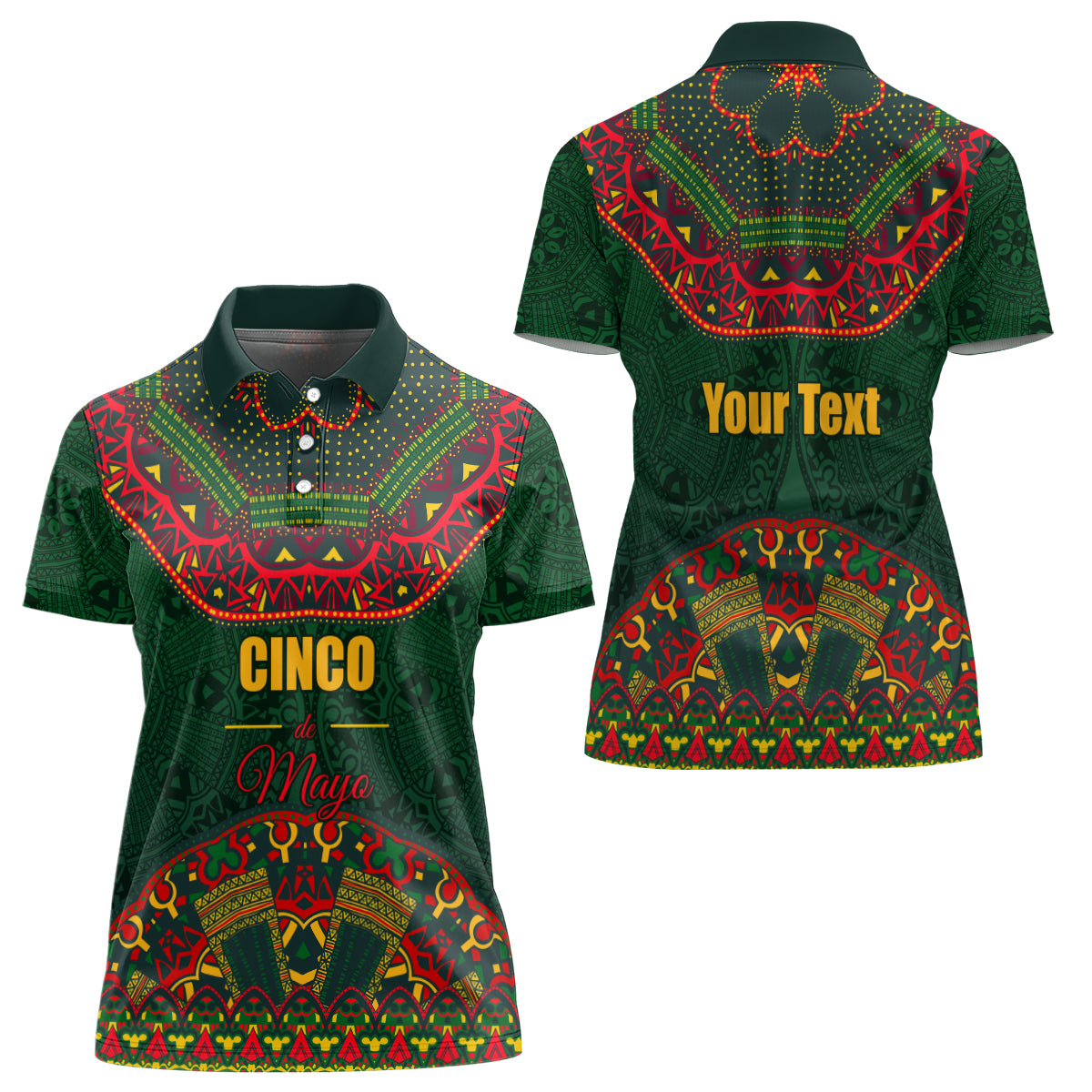 Cinco de Mayo 2024 Women Polo Shirt Mexican Folk Pattern - Wonder Print Shop