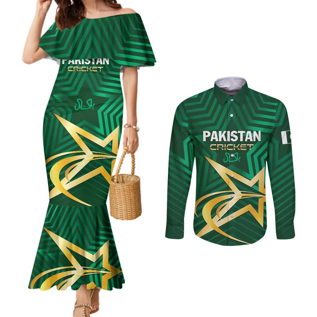Custom Pakistan Cricket Couples Matching Mermaid Dress and Long Sleeve Button Shirt The Boys In Green