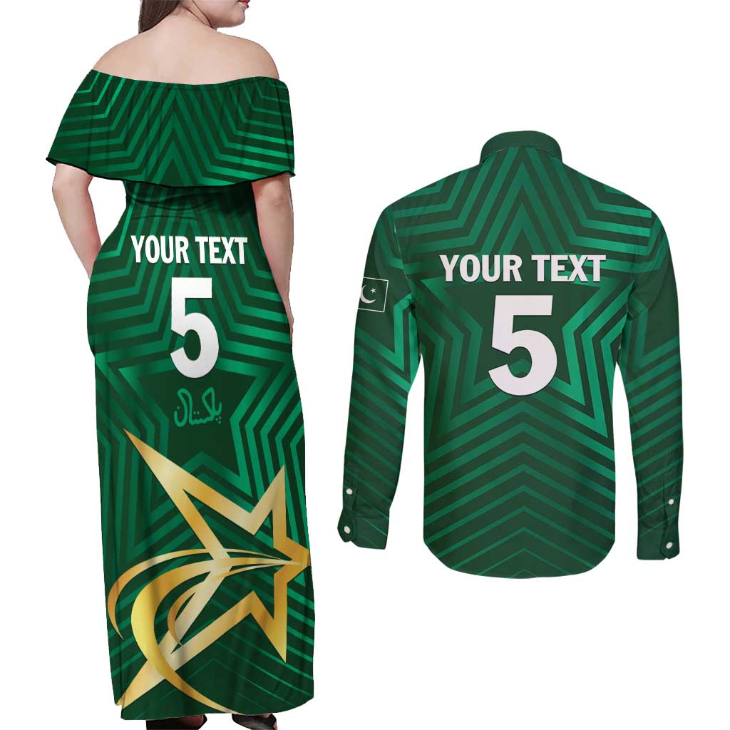 Custom Pakistan Cricket Couples Matching Off Shoulder Maxi Dress and Long Sleeve Button Shirt The Boys In Green