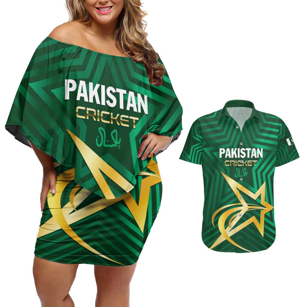Custom Pakistan Cricket Couples Matching Off Shoulder Short Dress and Hawaiian Shirt The Boys In Green