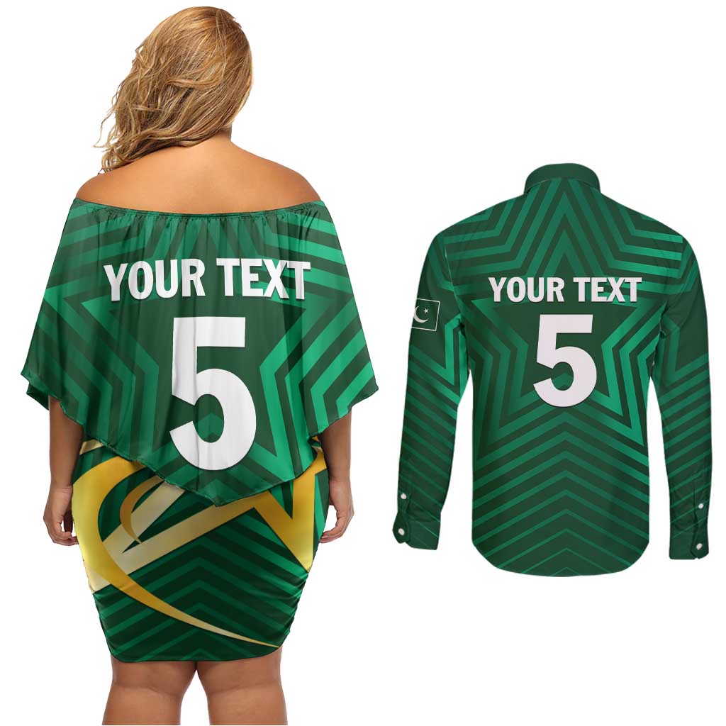 Custom Pakistan Cricket Couples Matching Off Shoulder Short Dress and Long Sleeve Button Shirt The Boys In Green