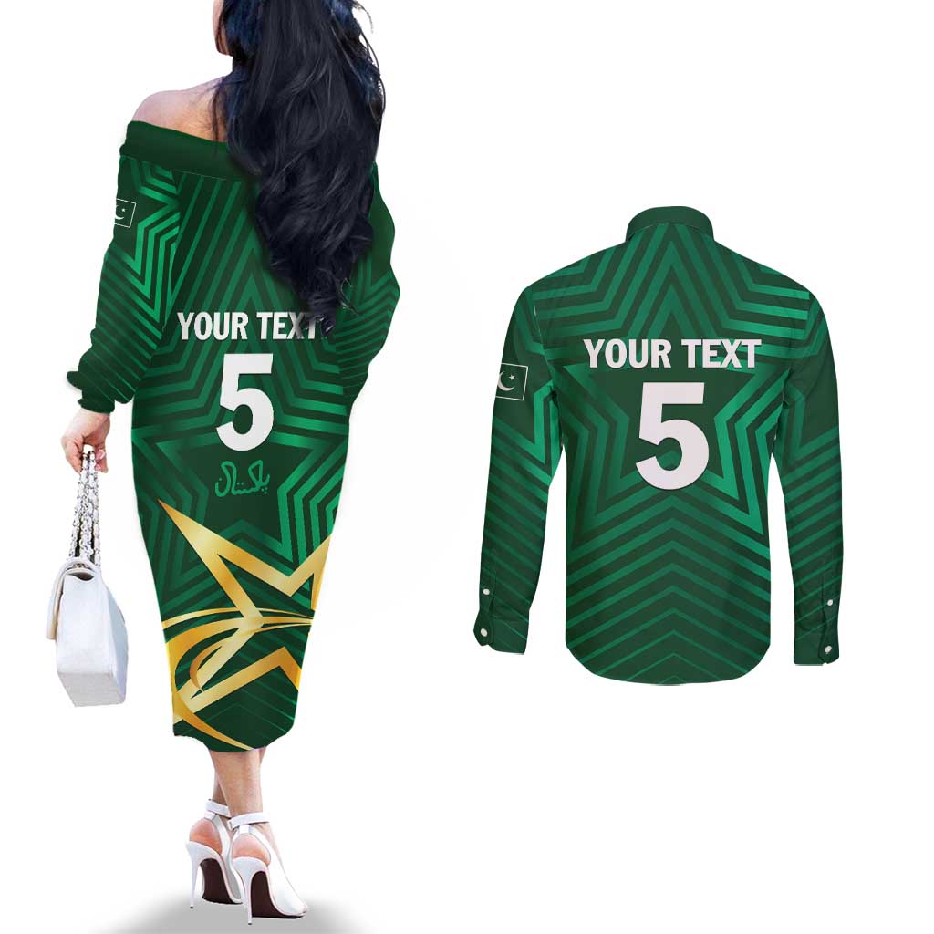 Custom Pakistan Cricket Couples Matching Off The Shoulder Long Sleeve Dress and Long Sleeve Button Shirt The Boys In Green