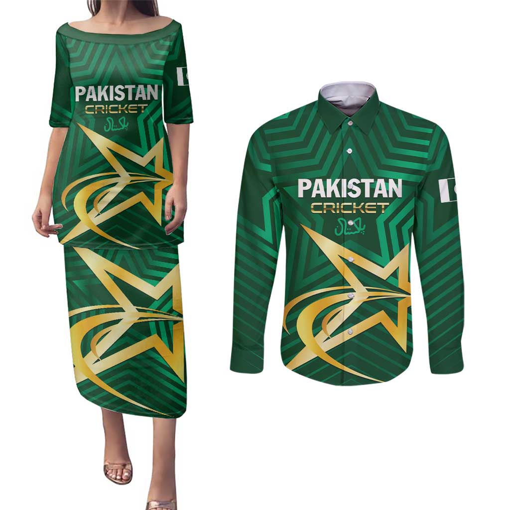 Custom Pakistan Cricket Couples Matching Puletasi and Long Sleeve Button Shirt The Boys In Green