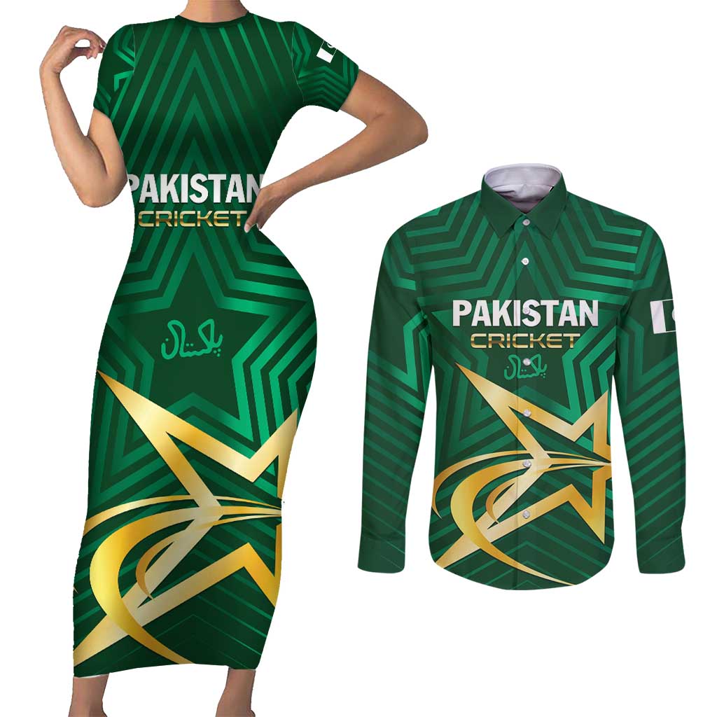 Custom Pakistan Cricket Couples Matching Short Sleeve Bodycon Dress and Long Sleeve Button Shirt The Boys In Green