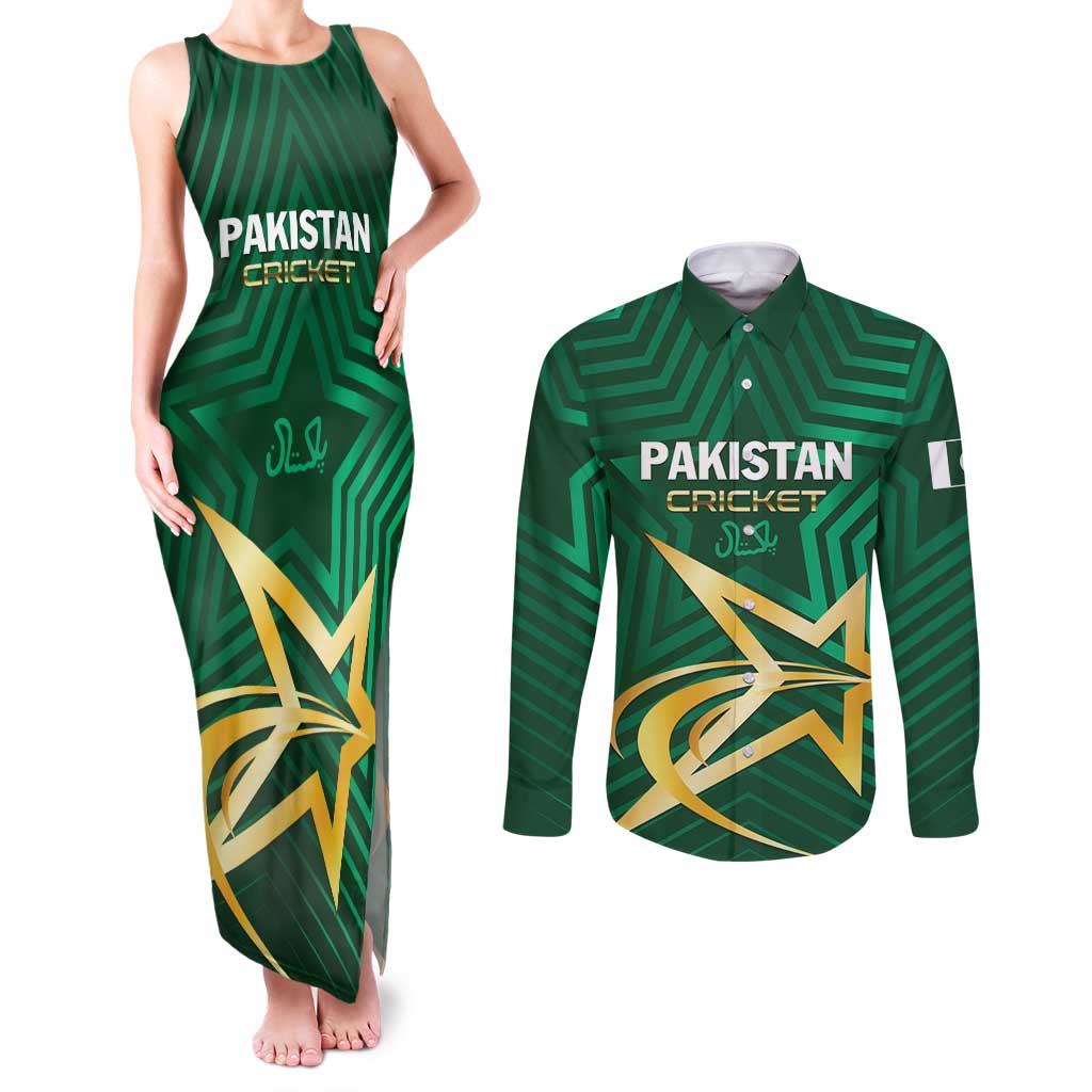 Custom Pakistan Cricket Couples Matching Tank Maxi Dress and Long Sleeve Button Shirt The Boys In Green