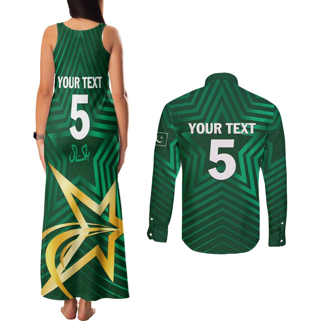 Custom Pakistan Cricket Couples Matching Tank Maxi Dress and Long Sleeve Button Shirt The Boys In Green