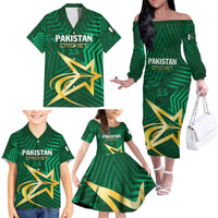 Custom Pakistan Cricket Family Matching Off The Shoulder Long Sleeve Dress and Hawaiian Shirt The Boys In Green