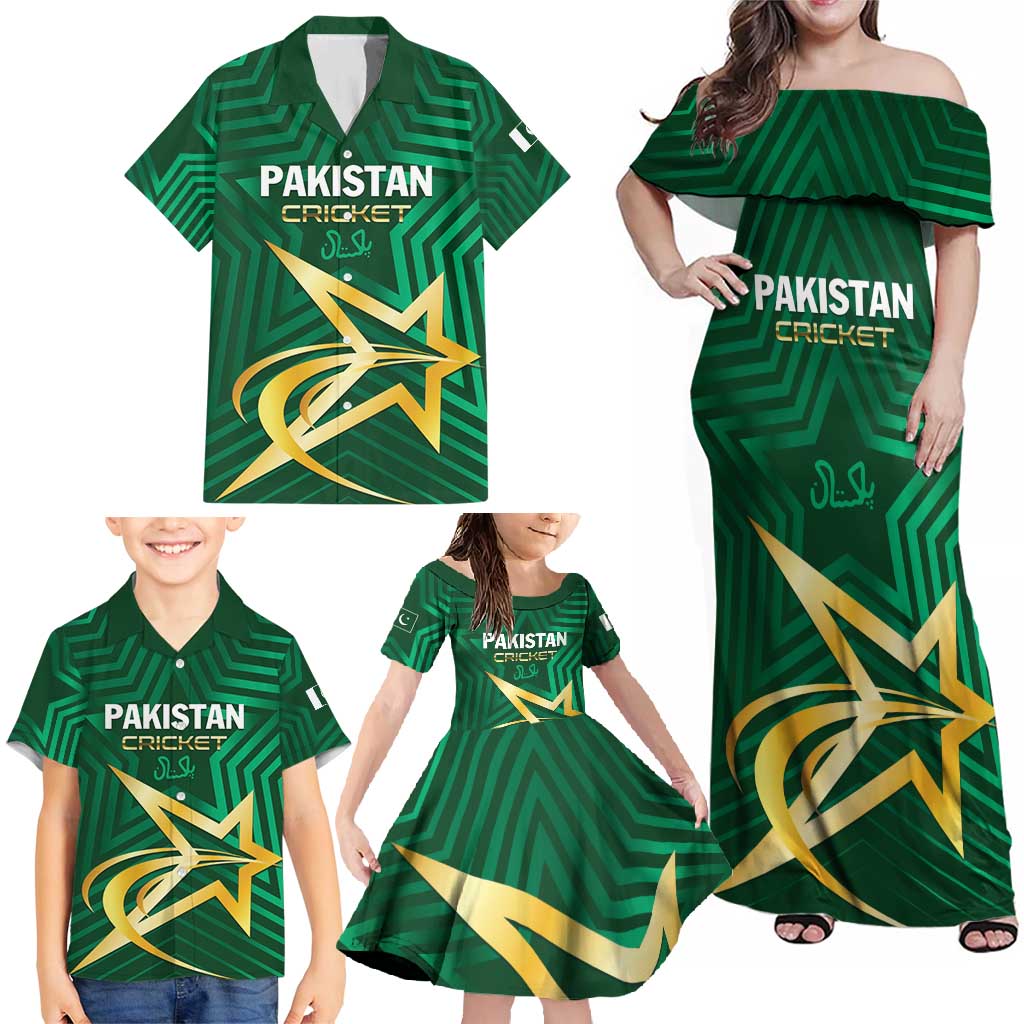 Custom Pakistan Cricket Family Matching Off Shoulder Maxi Dress and Hawaiian Shirt The Boys In Green