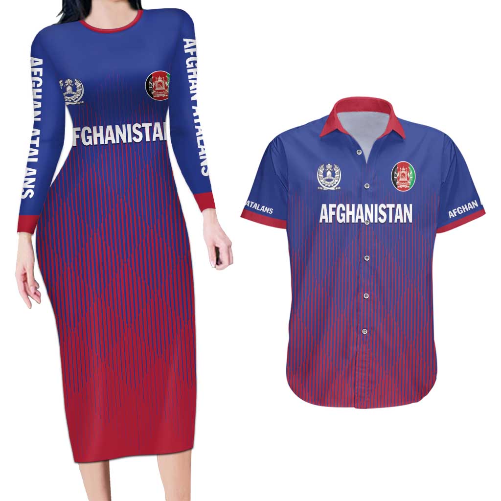 Custom Afghanistan Cricket Afghan Atalan Couples Matching Long Sleeve Bodycon Dress and Hawaiian Shirt Glorious Nation Victorious Team