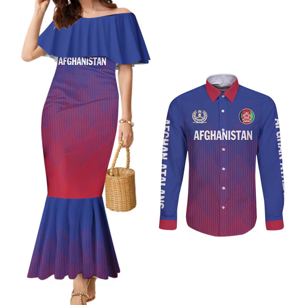 Custom Afghanistan Cricket Afghan Atalan Couples Matching Mermaid Dress and Long Sleeve Button Shirt Glorious Nation Victorious Team