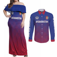 Custom Afghanistan Cricket Afghan Atalan Couples Matching Off Shoulder Maxi Dress and Long Sleeve Button Shirt Glorious Nation Victorious Team