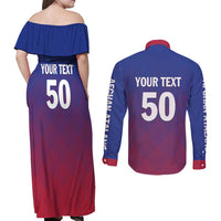 Custom Afghanistan Cricket Afghan Atalan Couples Matching Off Shoulder Maxi Dress and Long Sleeve Button Shirt Glorious Nation Victorious Team