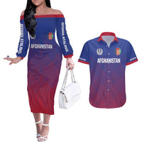 Custom Afghanistan Cricket Afghan Atalan Couples Matching Off The Shoulder Long Sleeve Dress and Hawaiian Shirt Glorious Nation Victorious Team