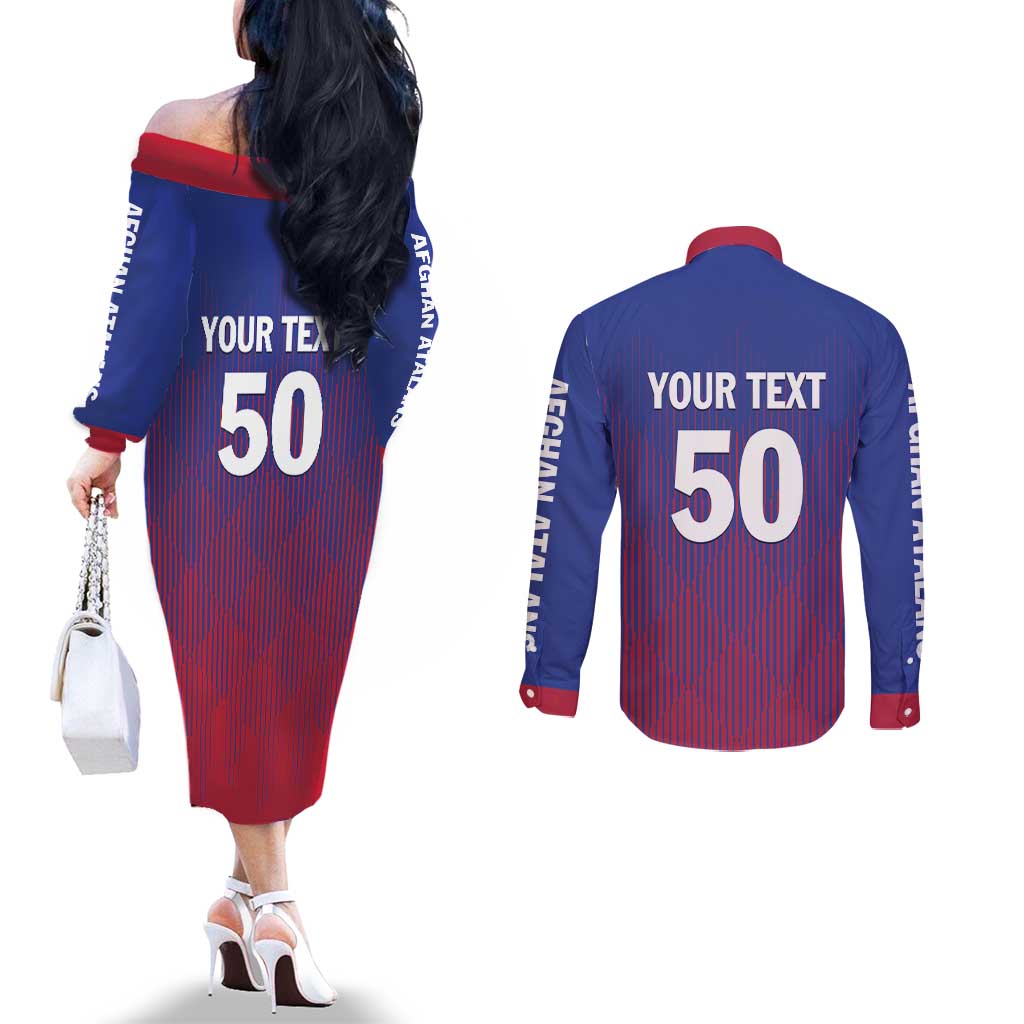 Custom Afghanistan Cricket Afghan Atalan Couples Matching Off The Shoulder Long Sleeve Dress and Long Sleeve Button Shirt Glorious Nation Victorious Team