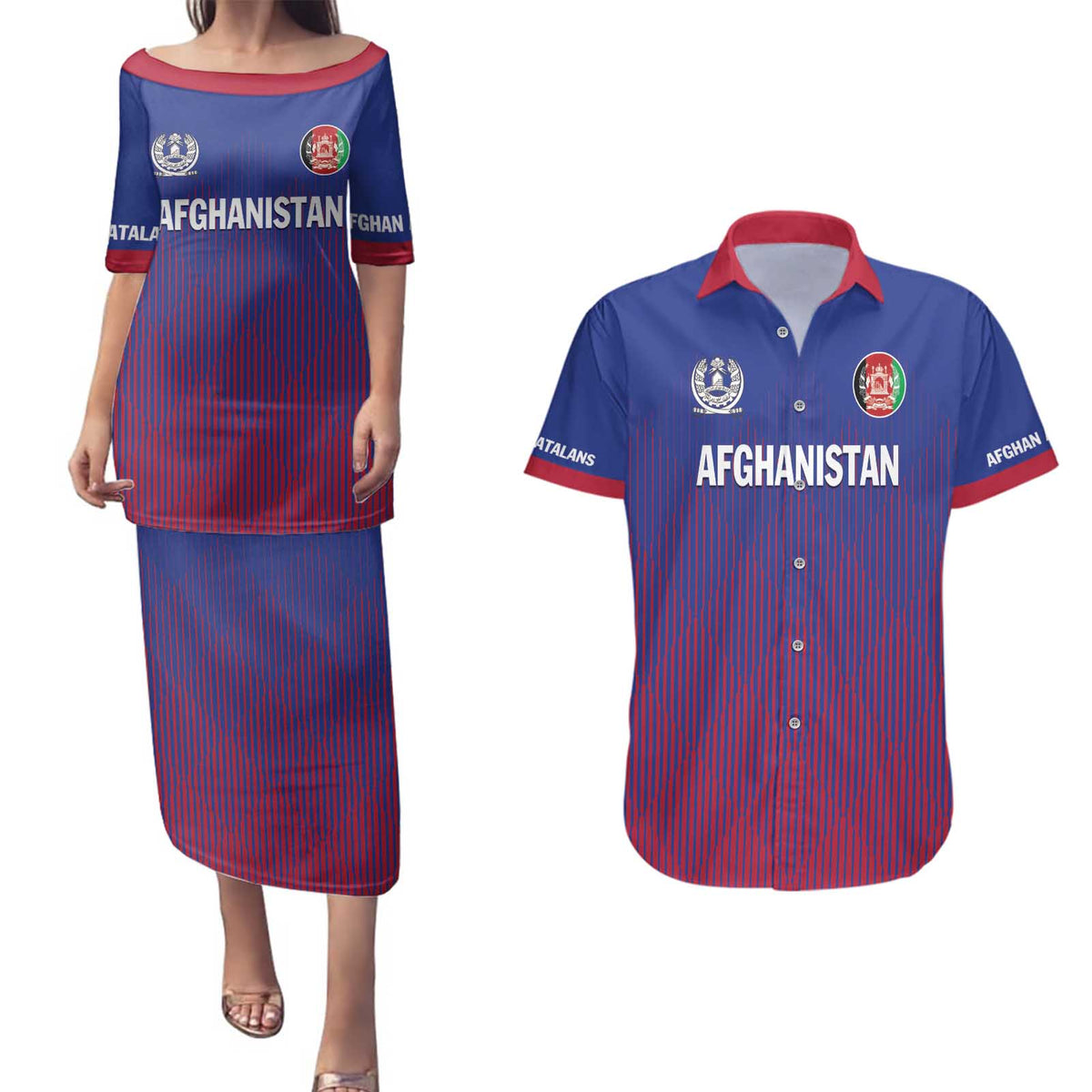 Custom Afghanistan Cricket Afghan Atalan Couples Matching Puletasi and Hawaiian Shirt Glorious Nation Victorious Team