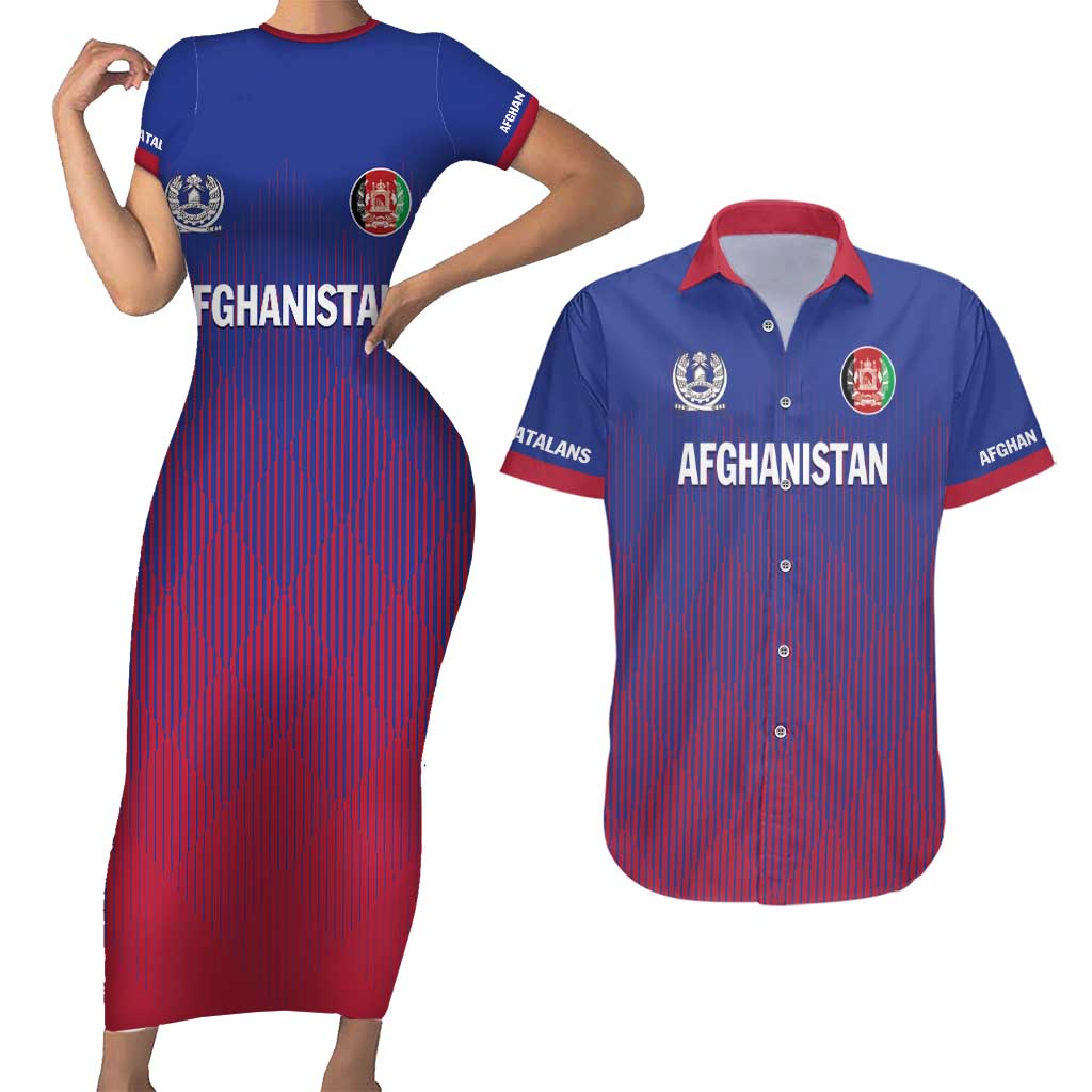 Custom Afghanistan Cricket Afghan Atalan Couples Matching Short Sleeve Bodycon Dress and Hawaiian Shirt Glorious Nation Victorious Team