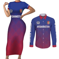 Custom Afghanistan Cricket Afghan Atalan Couples Matching Short Sleeve Bodycon Dress and Long Sleeve Button Shirt Glorious Nation Victorious Team
