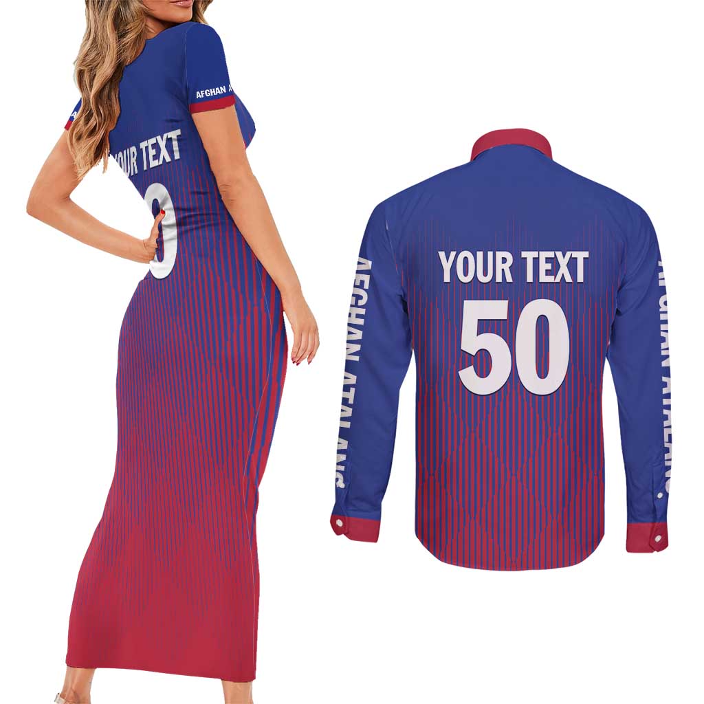 Custom Afghanistan Cricket Afghan Atalan Couples Matching Short Sleeve Bodycon Dress and Long Sleeve Button Shirt Glorious Nation Victorious Team
