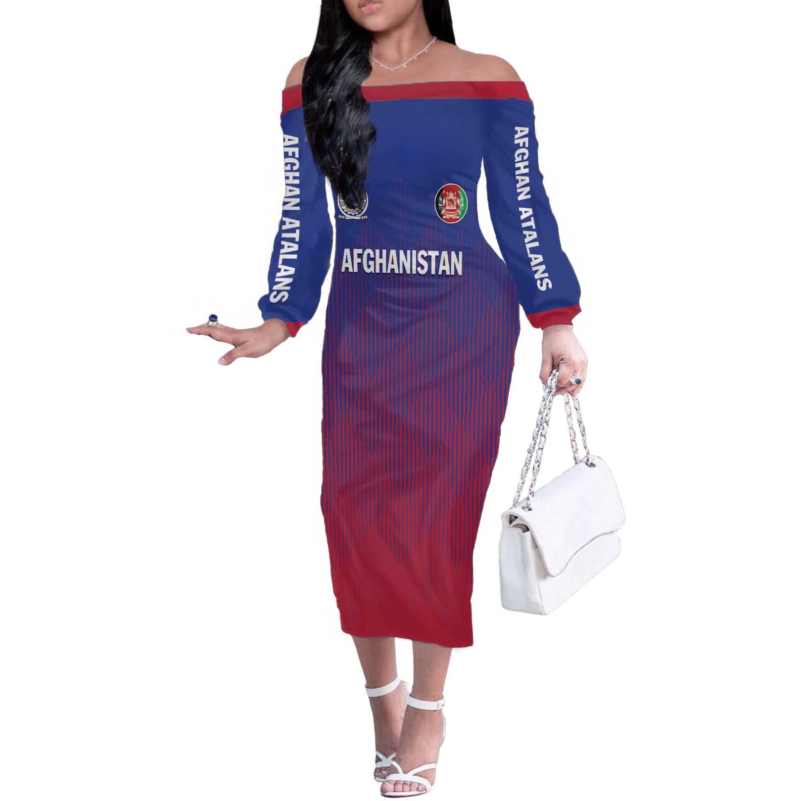 Custom Afghanistan Cricket Afghan Atalan Off The Shoulder Long Sleeve Dress Glorious Nation Victorious Team