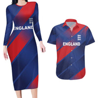 Custom England Cricket Couples Matching Long Sleeve Bodycon Dress and Hawaiian Shirt Come On Three Lions