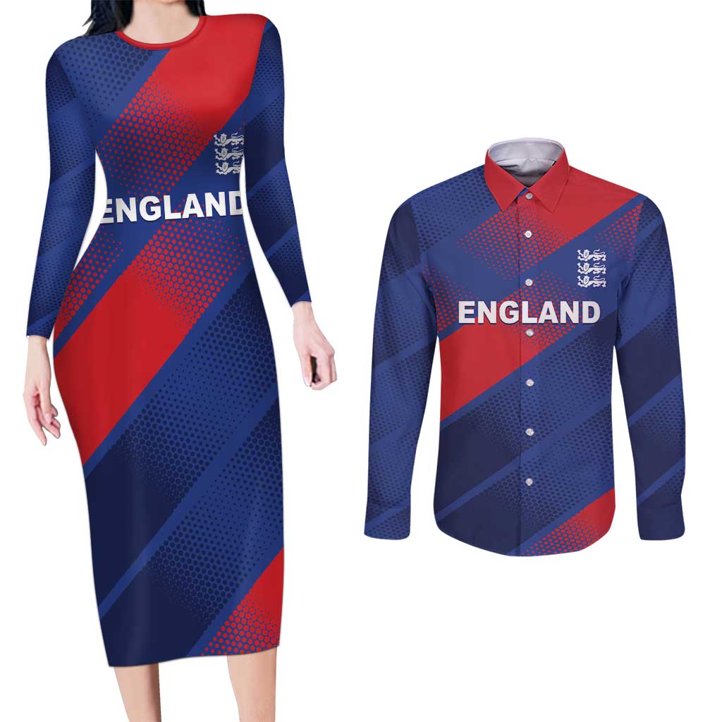 Custom England Cricket Couples Matching Long Sleeve Bodycon Dress and Long Sleeve Button Shirt Come On Three Lions