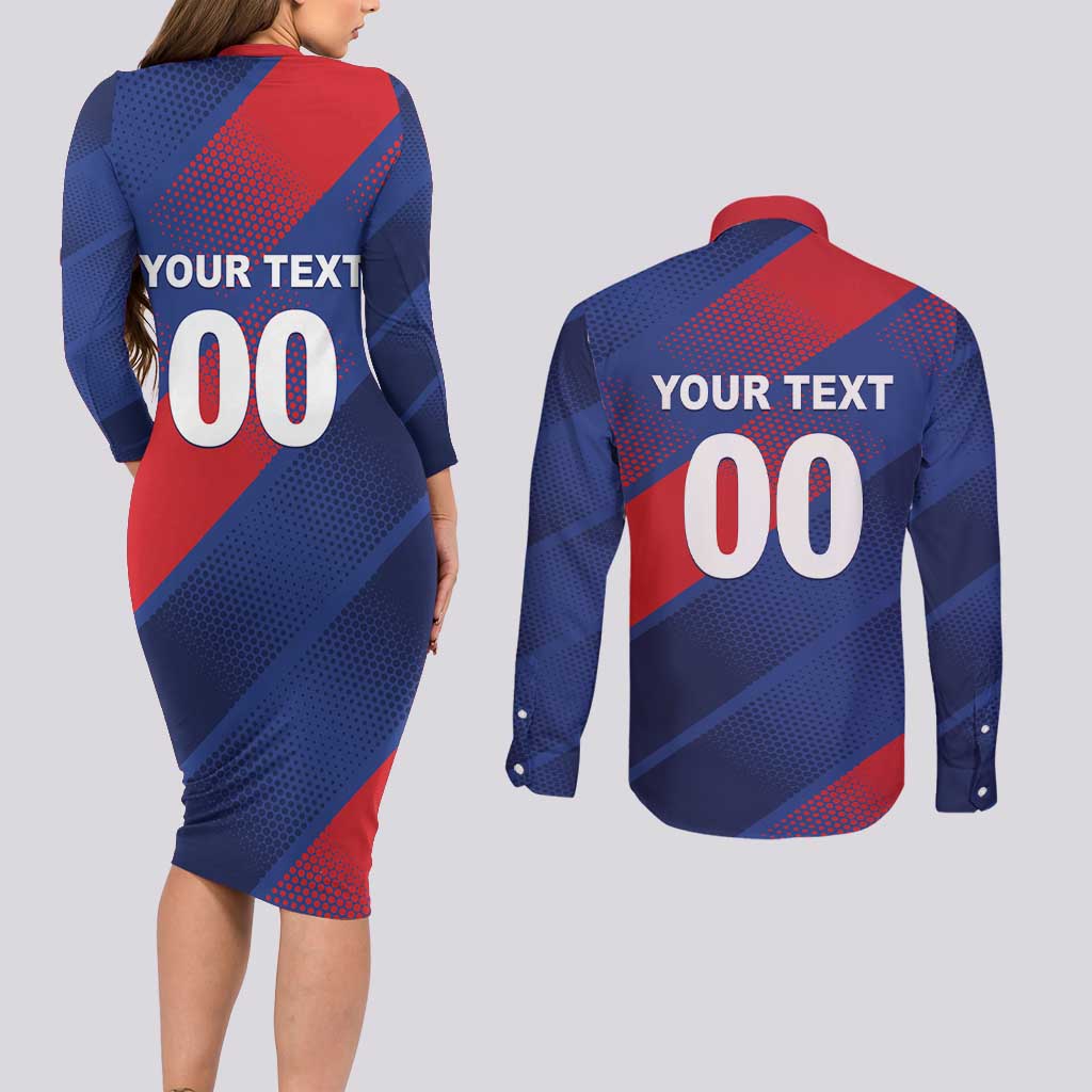 Custom England Cricket Couples Matching Long Sleeve Bodycon Dress and Long Sleeve Button Shirt Come On Three Lions
