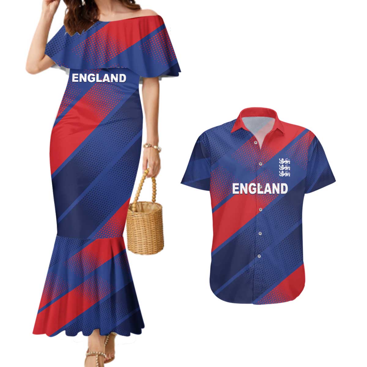 Custom England Cricket Couples Matching Mermaid Dress and Hawaiian Shirt Come On Three Lions