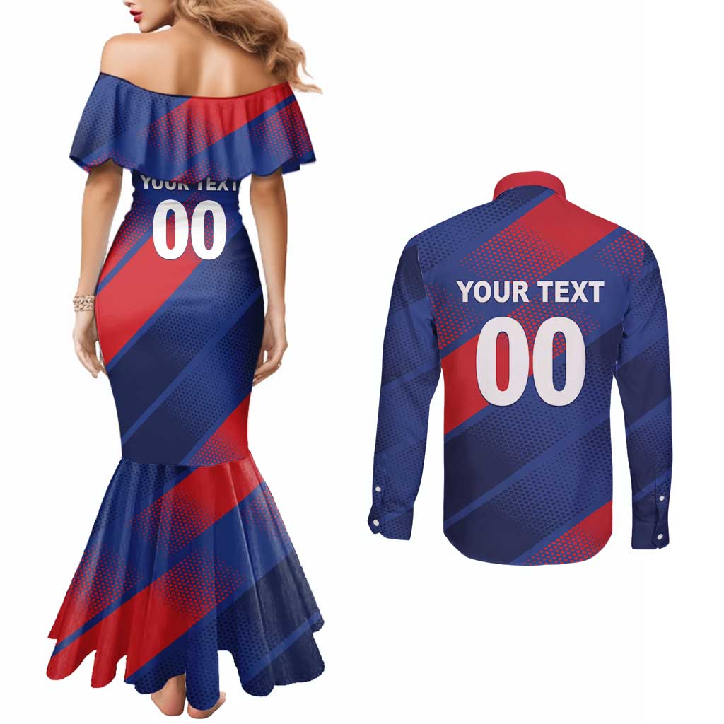 Custom England Cricket Couples Matching Mermaid Dress and Long Sleeve Button Shirt Come On Three Lions
