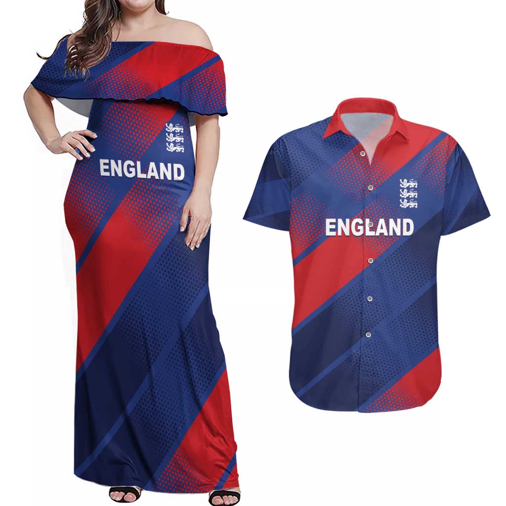 Custom England Cricket Couples Matching Off Shoulder Maxi Dress and Hawaiian Shirt Come On Three Lions