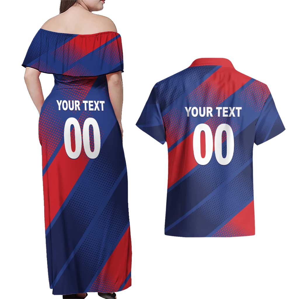 Custom England Cricket Couples Matching Off Shoulder Maxi Dress and Hawaiian Shirt Come On Three Lions