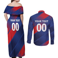Custom England Cricket Couples Matching Off Shoulder Maxi Dress and Long Sleeve Button Shirt Come On Three Lions