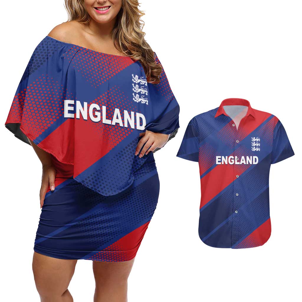Custom England Cricket Couples Matching Off Shoulder Short Dress and Hawaiian Shirt Come On Three Lions