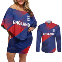 Custom England Cricket Couples Matching Off Shoulder Short Dress and Long Sleeve Button Shirt Come On Three Lions