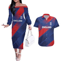 Custom England Cricket Couples Matching Off The Shoulder Long Sleeve Dress and Hawaiian Shirt Come On Three Lions