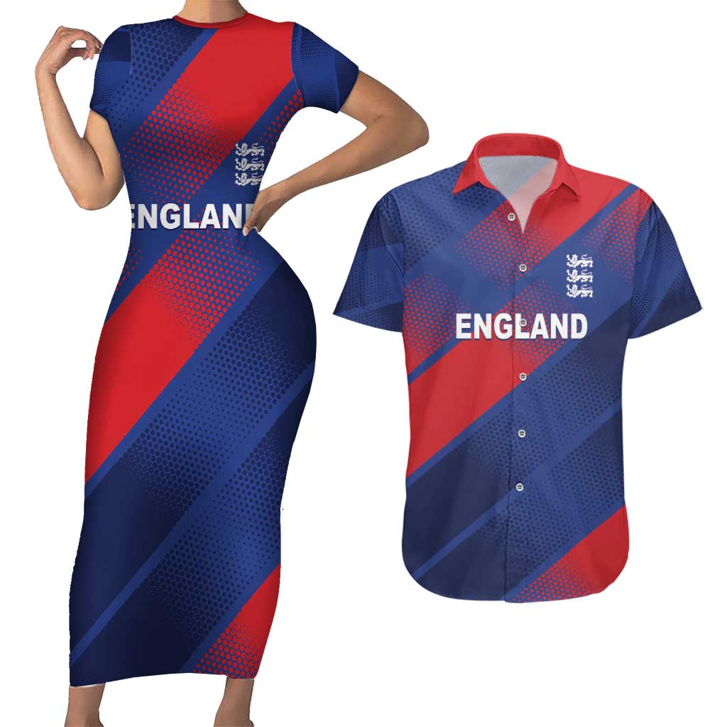 Custom England Cricket Couples Matching Short Sleeve Bodycon Dress and Hawaiian Shirt Come On Three Lions
