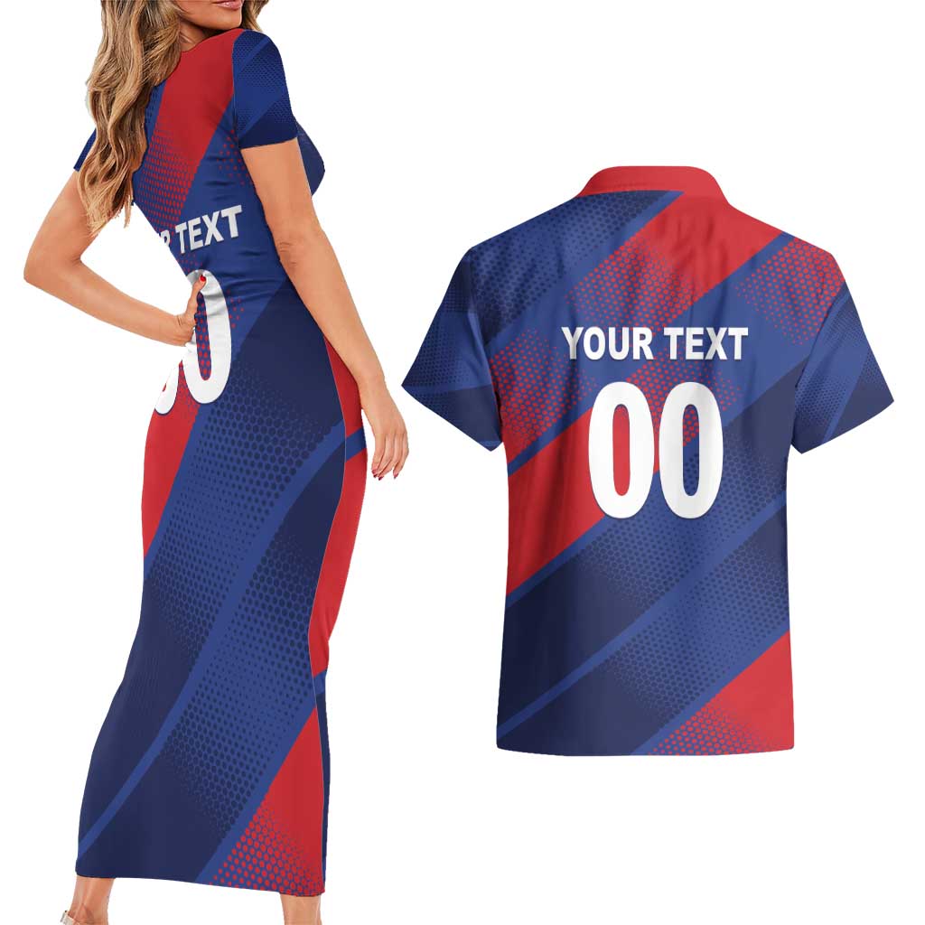 Custom England Cricket Couples Matching Short Sleeve Bodycon Dress and Hawaiian Shirt Come On Three Lions