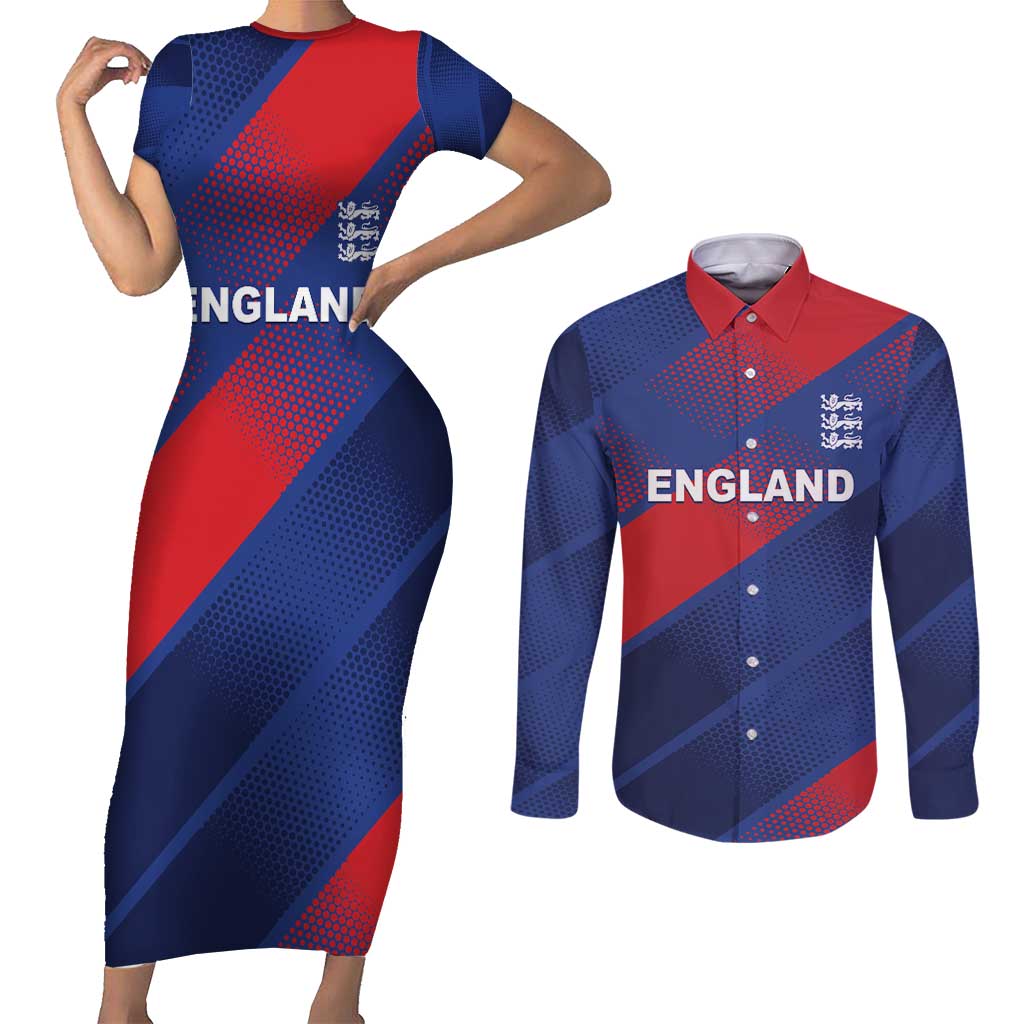 Custom England Cricket Couples Matching Short Sleeve Bodycon Dress and Long Sleeve Button Shirt Come On Three Lions