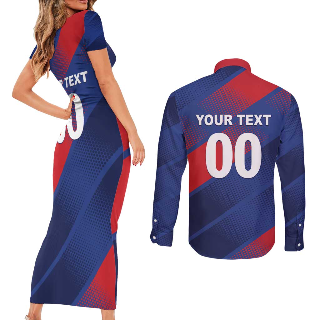 Custom England Cricket Couples Matching Short Sleeve Bodycon Dress and Long Sleeve Button Shirt Come On Three Lions