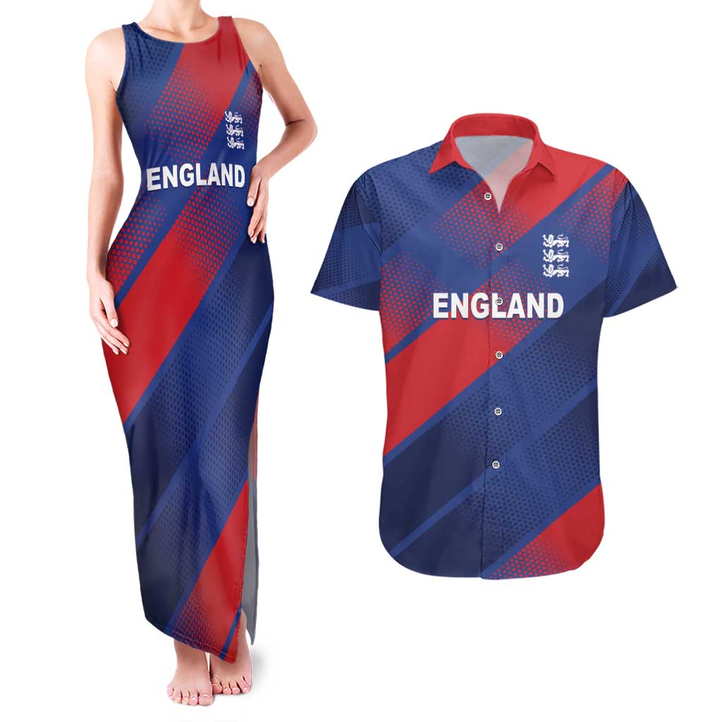 Custom England Cricket Couples Matching Tank Maxi Dress and Hawaiian Shirt Come On Three Lions