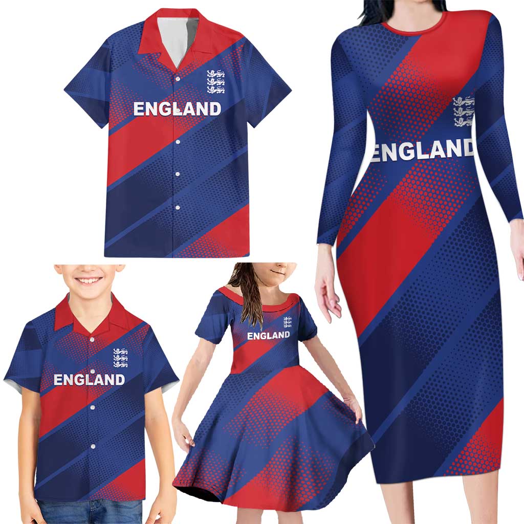 Custom England Cricket Family Matching Long Sleeve Bodycon Dress and Hawaiian Shirt Come On Three Lions