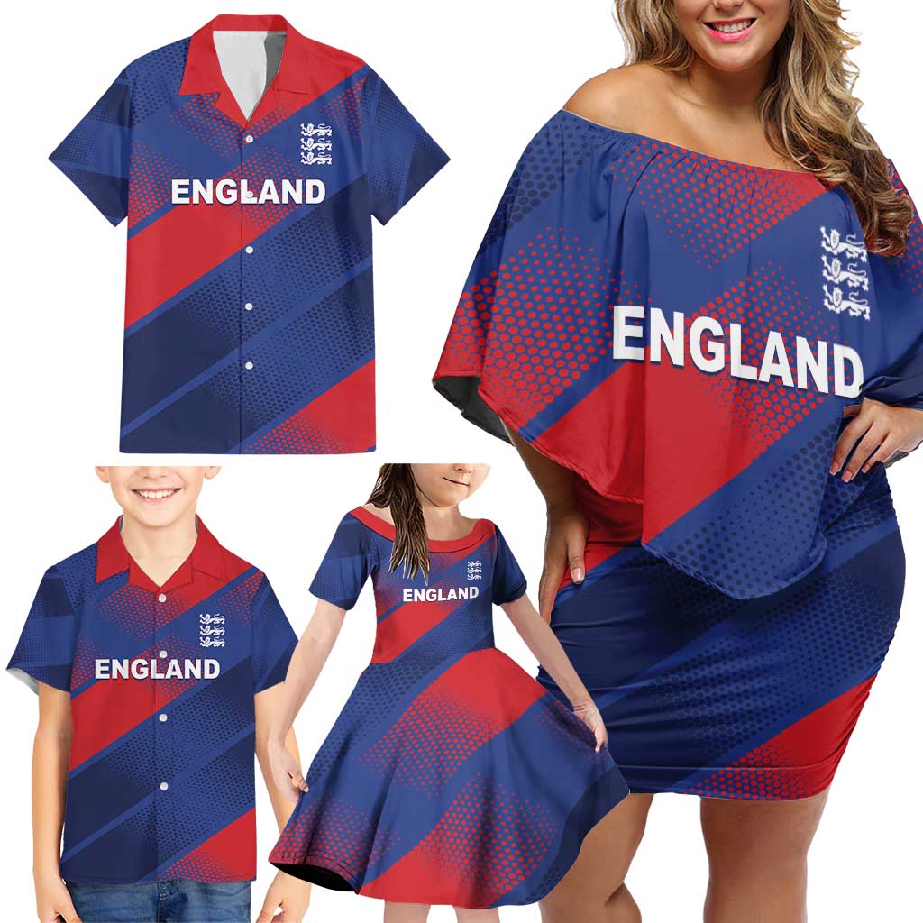 Custom England Cricket Family Matching Off Shoulder Short Dress and Hawaiian Shirt Come On Three Lions